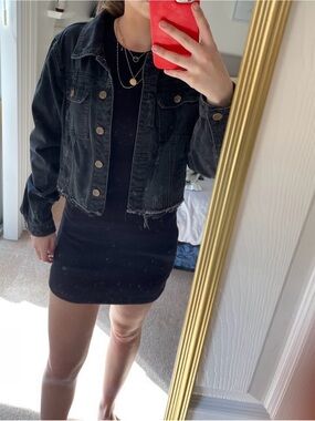 Women's Black Cropped/Distressed Black Jean Jacket